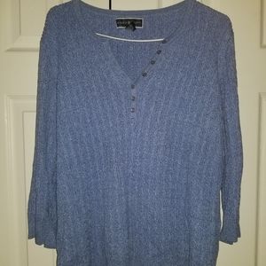 V-neck cornflower blue sweater with buttons